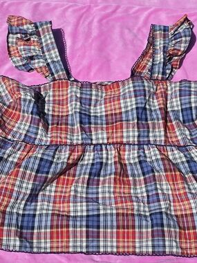 Belle Isle Red Blue Plaid Ruffle Tank Top